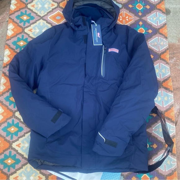 NWT Men’s Vineyard Vines NOR’EASTER Down Jacket Full Zip Jet Blue Size SM $295 - Picture 1 of 14